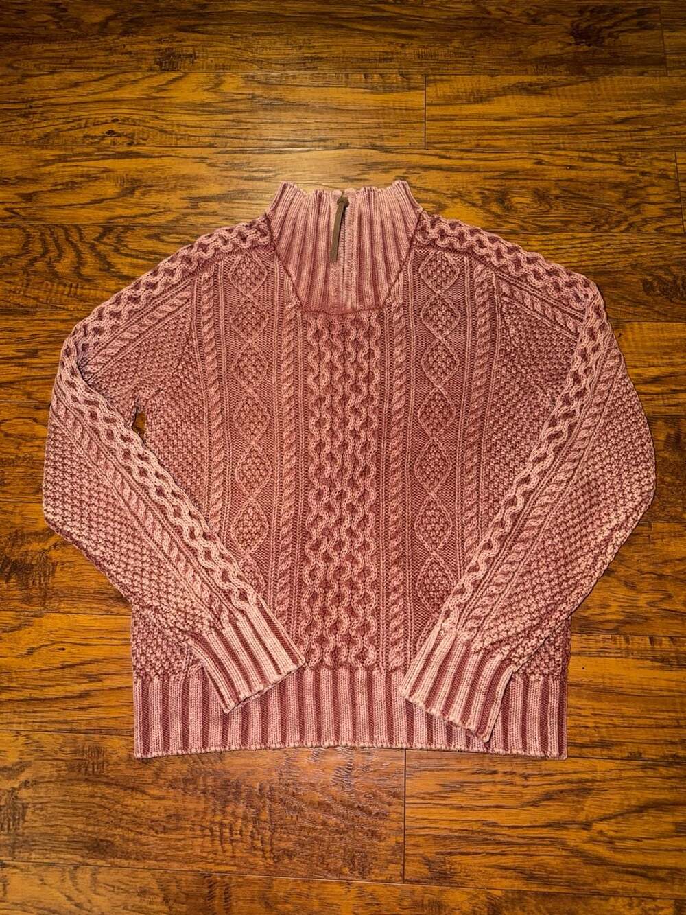 LL Bean Signature Cable Knit Mock Neck Sweater Size M Burgundy